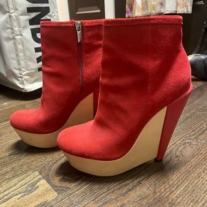 Red Wedge Booties